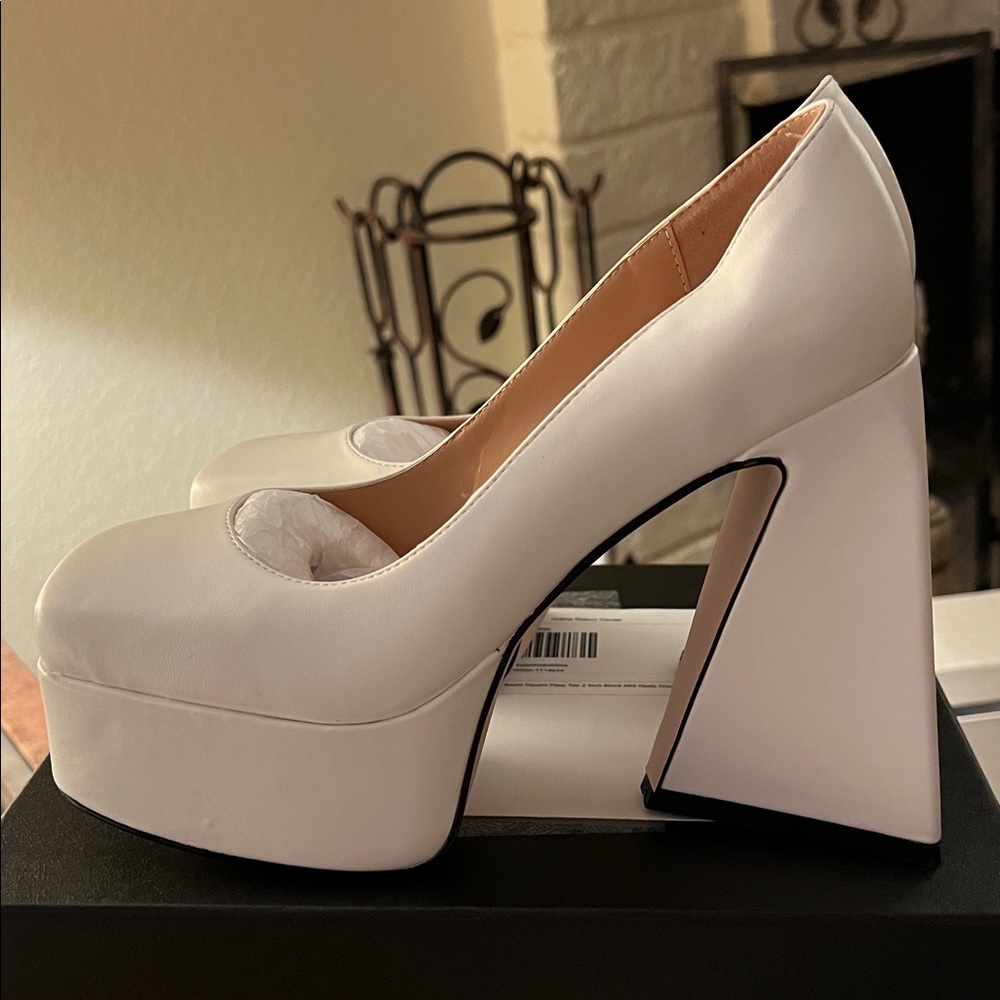Chunky Block High Platform Heel Square Toe Pumps Slip-on 5.2” Heels